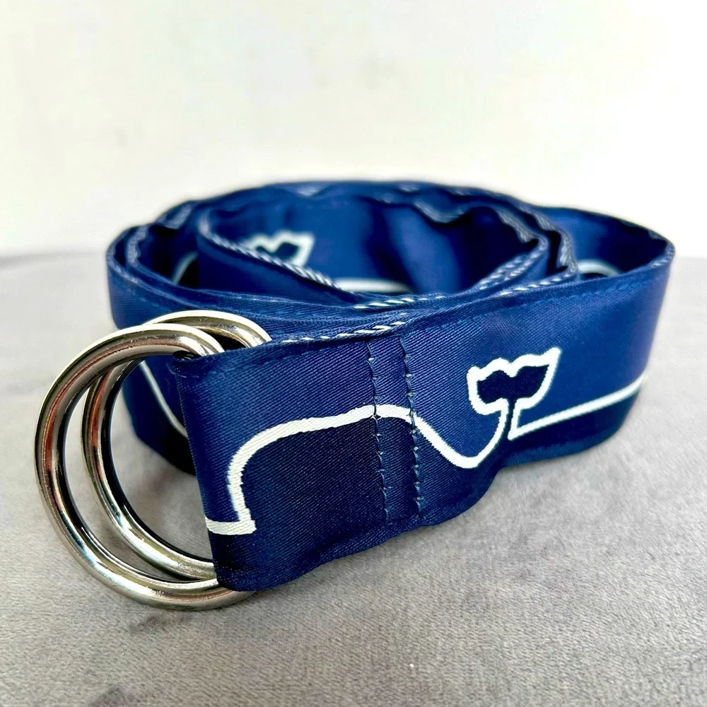 Vineyard Vines Whale Line D-Ring Belt Boys Size XL (39.5 Inch) Blue Logo